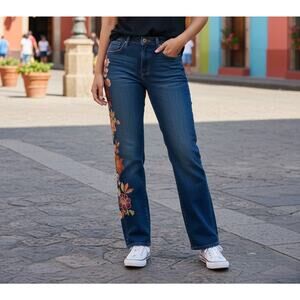 Driftwood Stella Jeans Womens 29 Floral Embroidered Straight High Rise Stretch